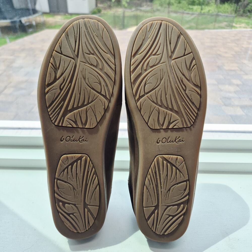 Olukai Nohea Womens Shoes US 10 Nubuck Brown Leather Slip on Loafers Drop Heels - Picture 7 of 9
